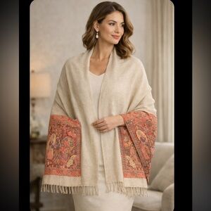 🌙 B165 PASHTUSH 100% Kashmiri wool shawl /runner